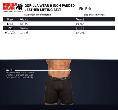 Gorilla Wear Full Leather 6" Padded Belt - Musta