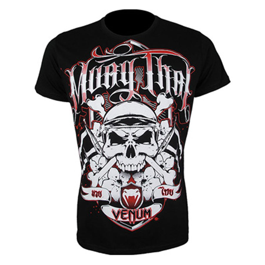Venum muay thai klassinen t-paita kuvattuna edestä. Upea skull design, ptcumbat.com kaupasta