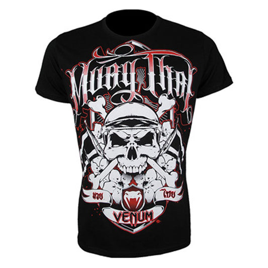 Venum muay thai klassinen t-paita kuvattuna edestä. Upea skull design, ptcumbat.com kaupasta